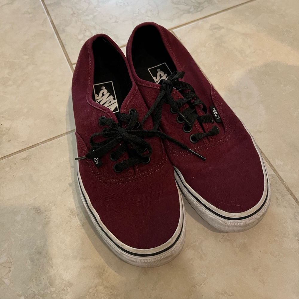 Vans Maroon Canvas Shoes with Black Accents